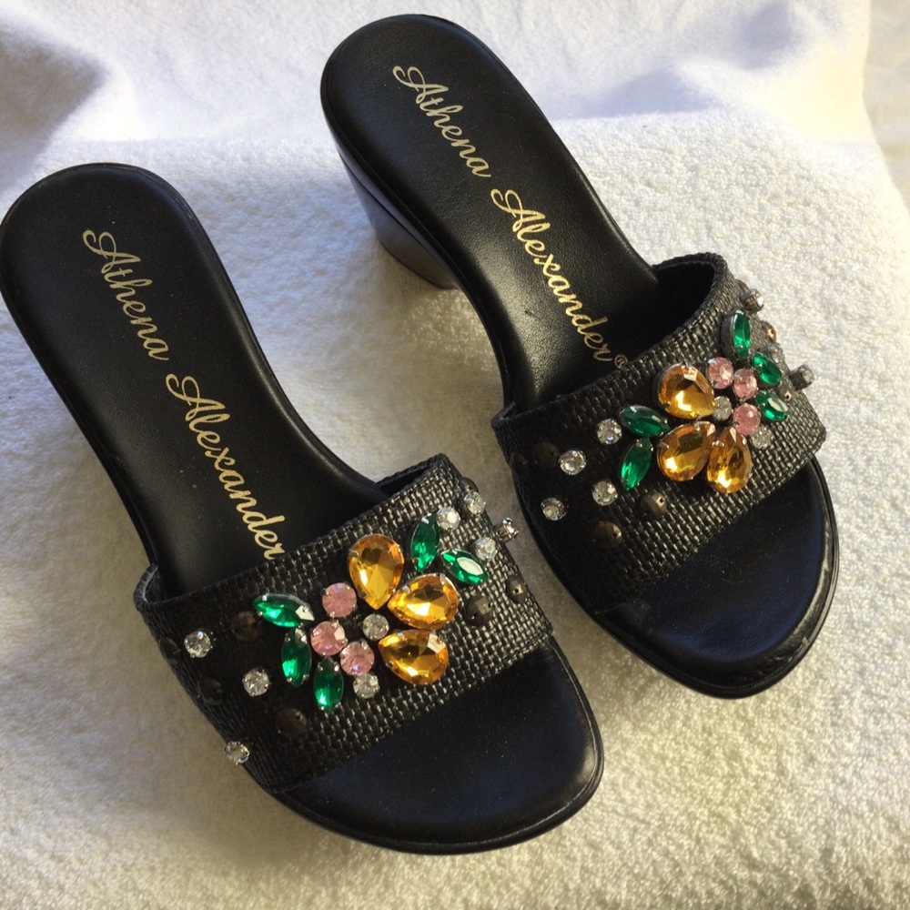 Athena Alexander Black Jewelled Embellish Sandals Size 5